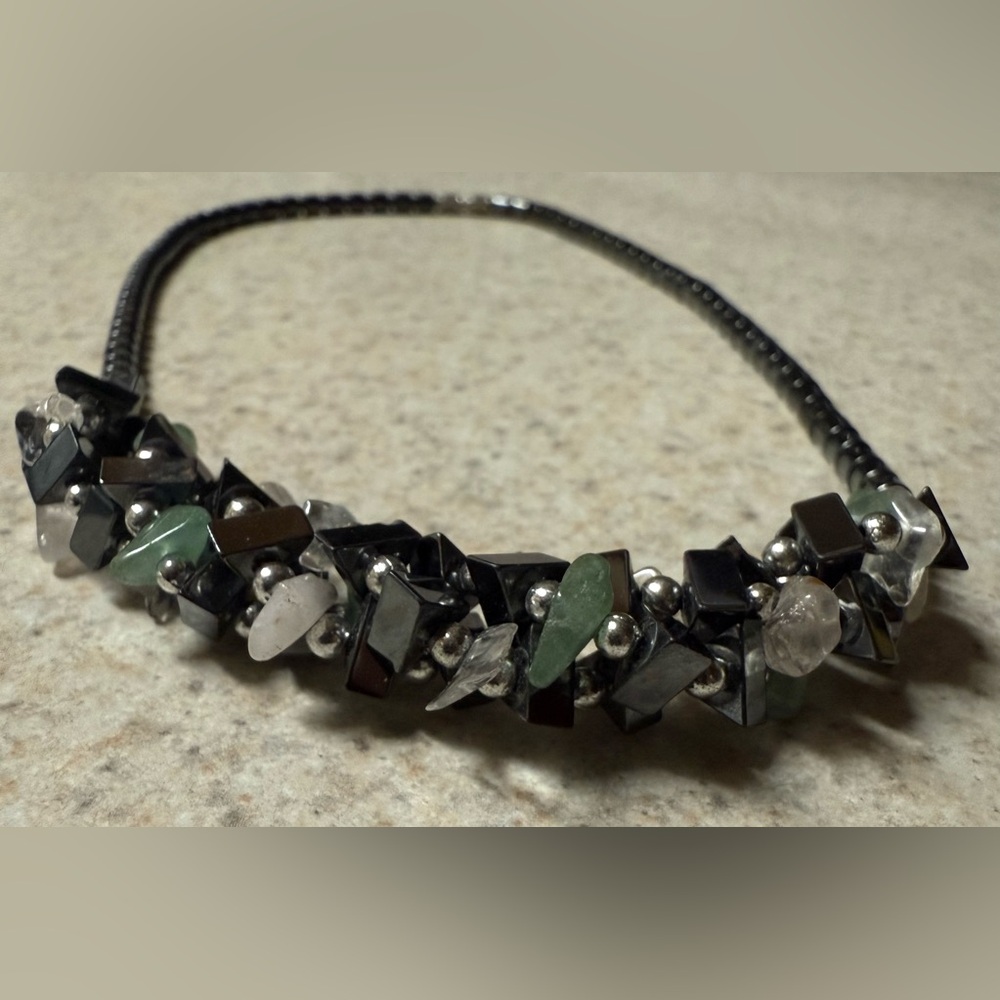Hematite Stone Beaded Necklace Black Quartz Crystal Statement Necklace Spiritual - Picture 4 of 6